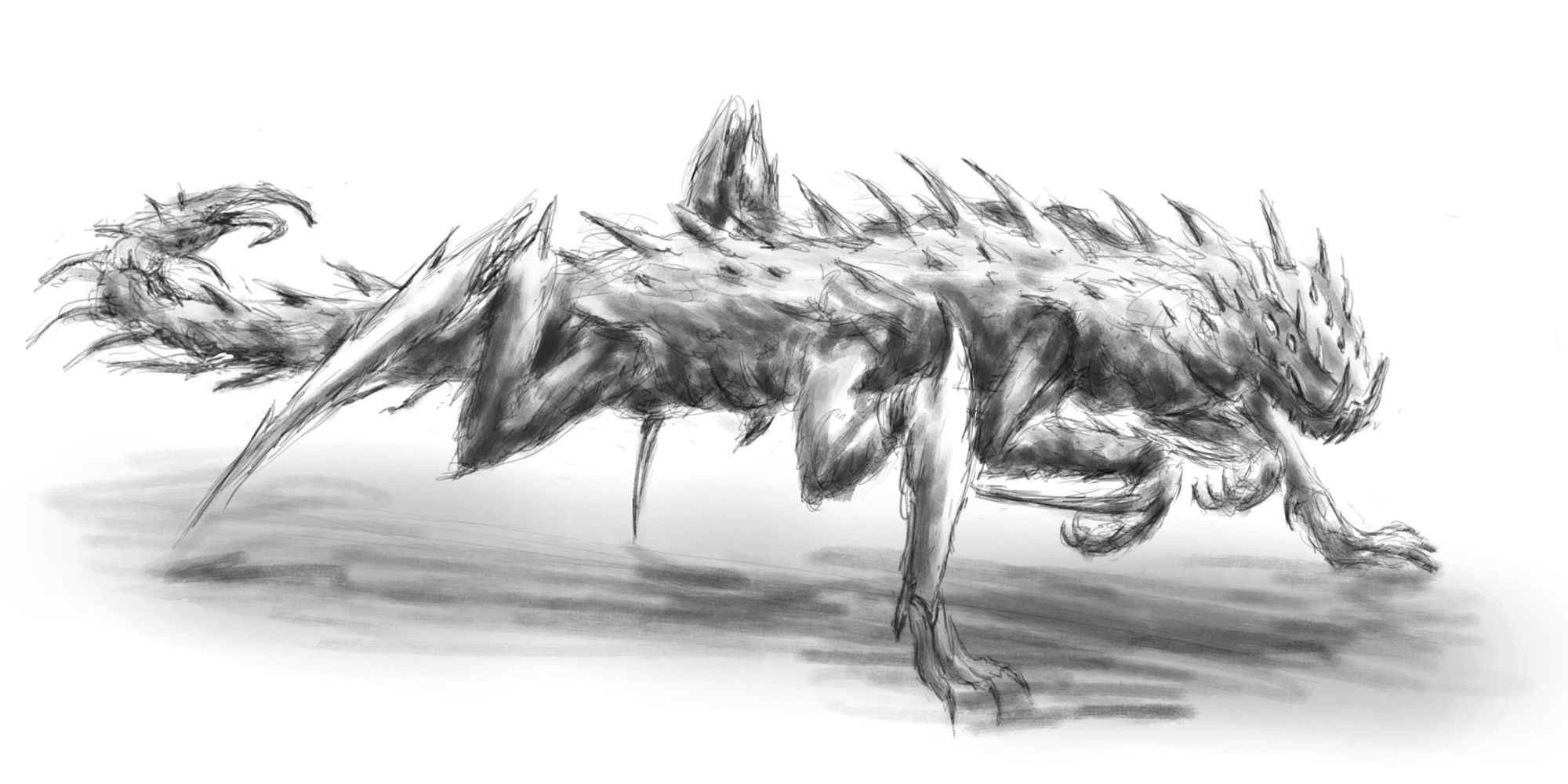 Quadrupedal, arthropod-like alien creature covered in spikes