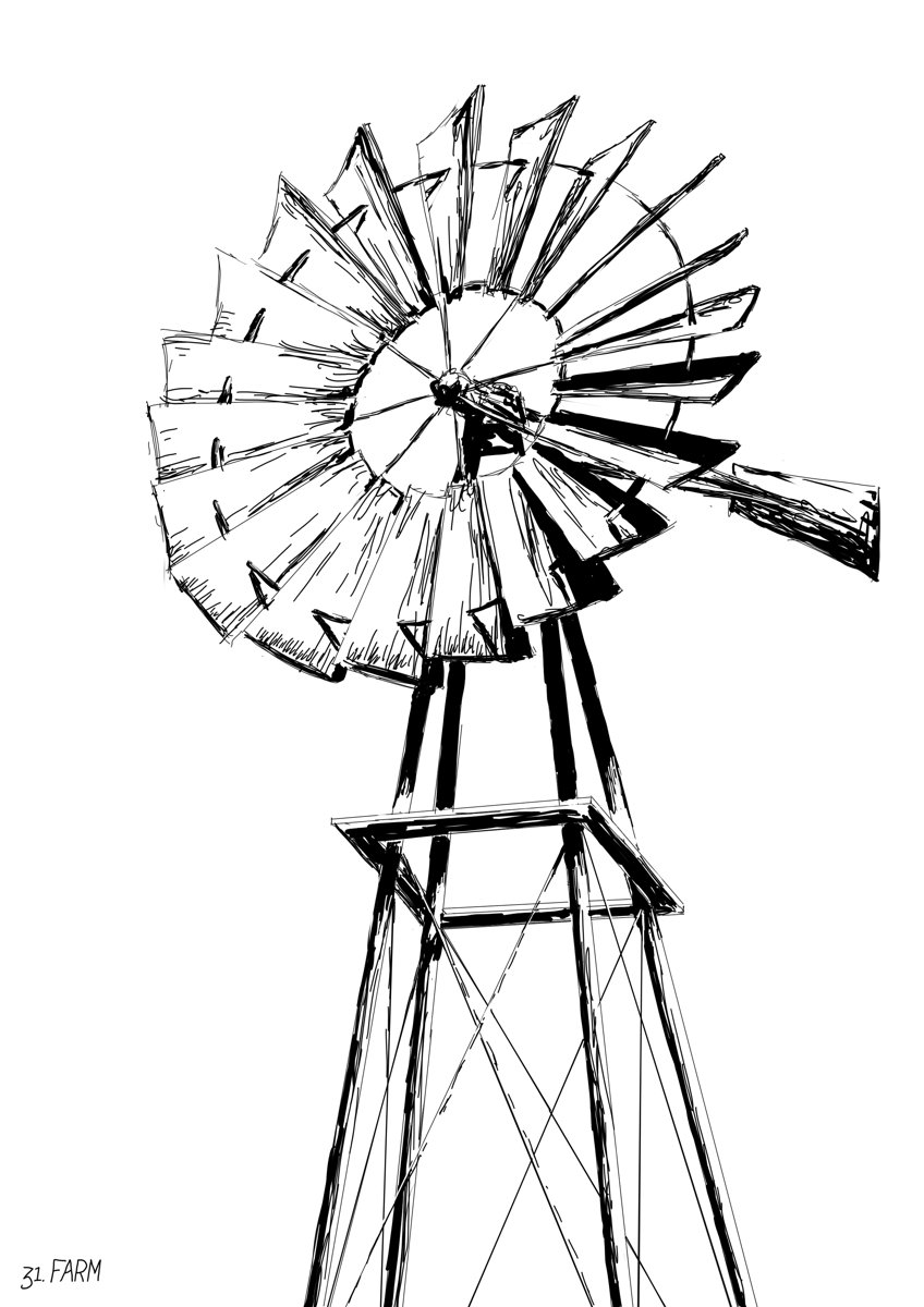 A windpump viewed against the sky from below