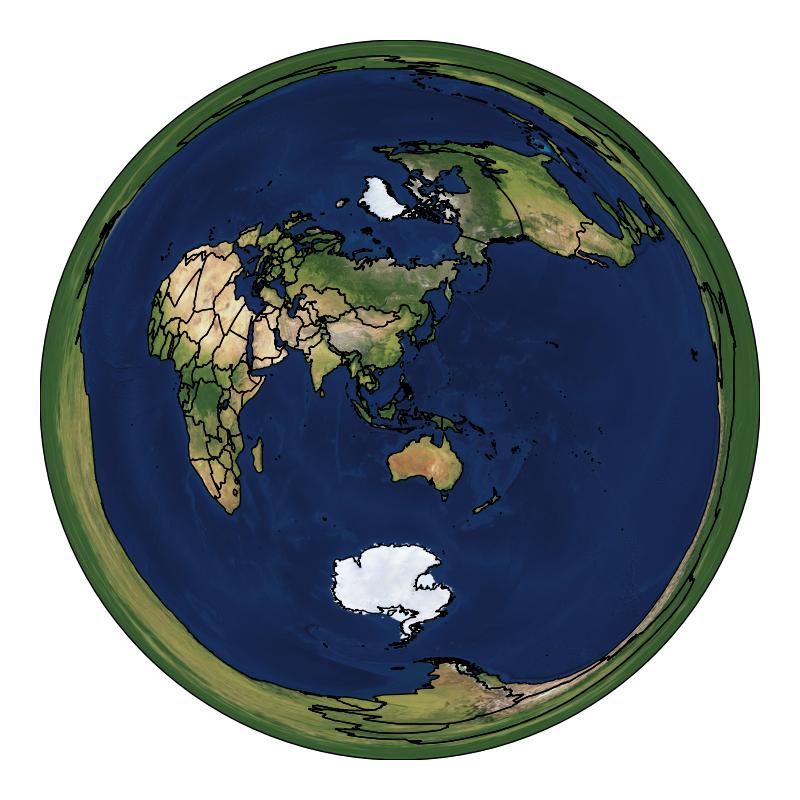 Map centred on Indonesia, keeping Africa, Eurasia, Australia and North America together while South America spans the outside