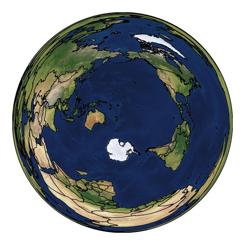 Map centred near New Zealand, leaving Europe mostly indistinguishable as a thin ring around the outside