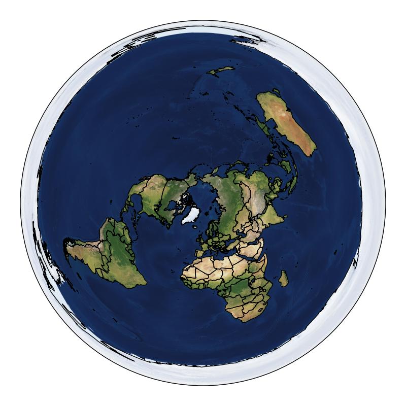 Azimuthal map centred on the north pole