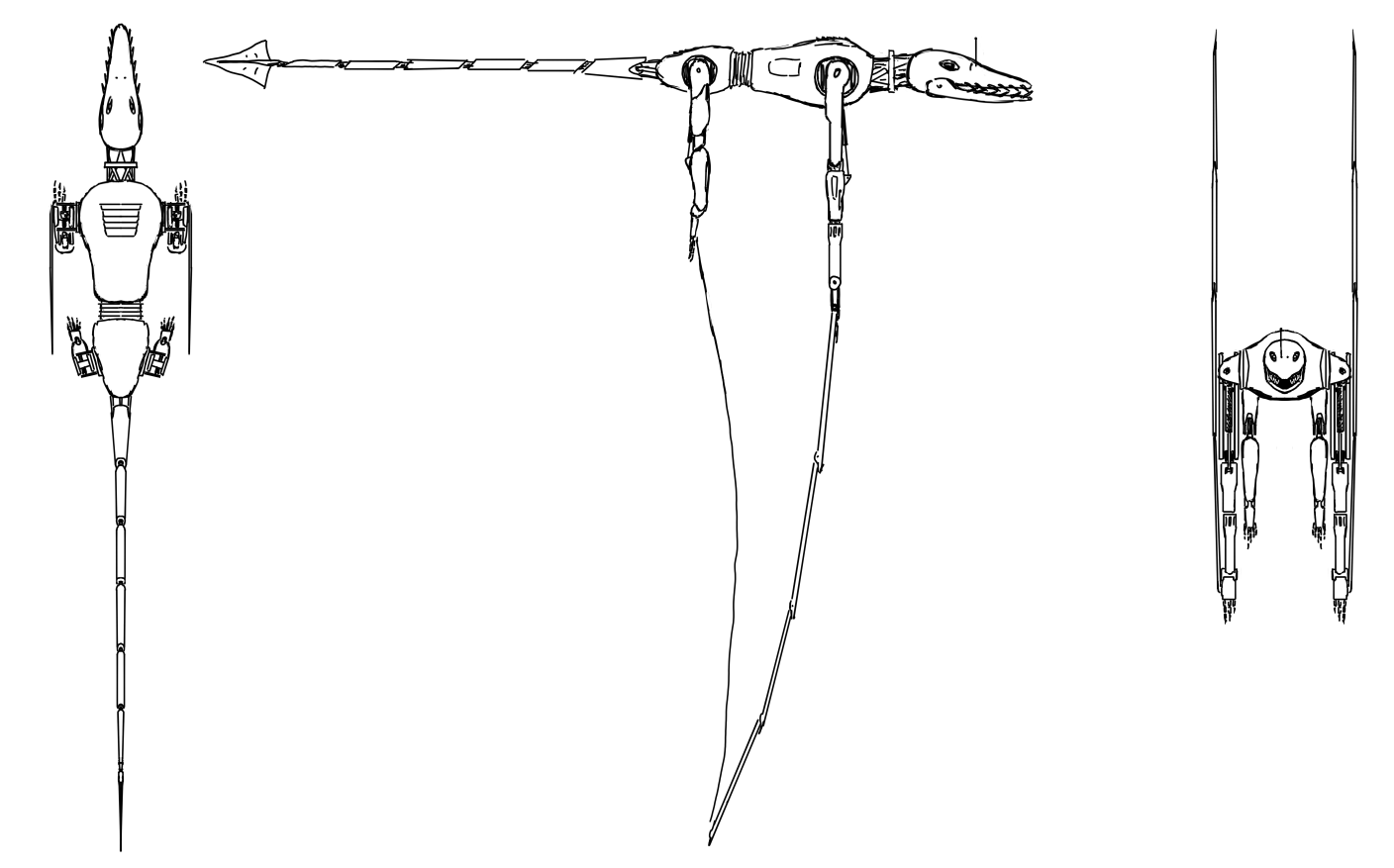 Roborhamph in three orthographic views